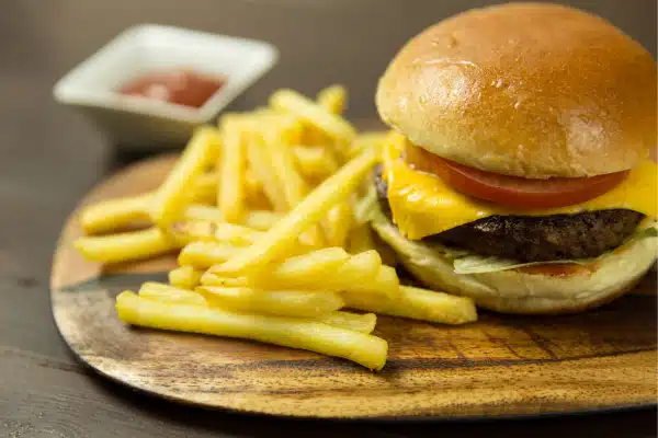 Hamburger and french fries